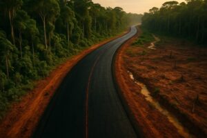 Trecho da rodovia MT-322 em Mato Grosso, cuja pavimentação é investigada pelo MPF por suspeita de licenciamento irregular e falta de consulta a povos indígenas.