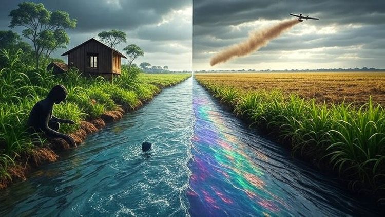 Estudo da Fiocruz revela como a contaminação da água por agrotóxicos da soja ameaça a saúde de comunidades tradicionais no Cerrado de Mato Grosso.